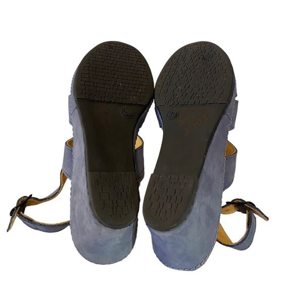 La Plume Suede Sky Blue Wedge Heeled Ankle Strap Sandals in Ladies Size 38 - Picture 6 of 6